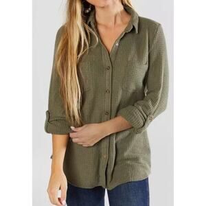 Daytrip Buckle EUC Brushed Waffle-knit button down shirt Large 10-12 Olive green